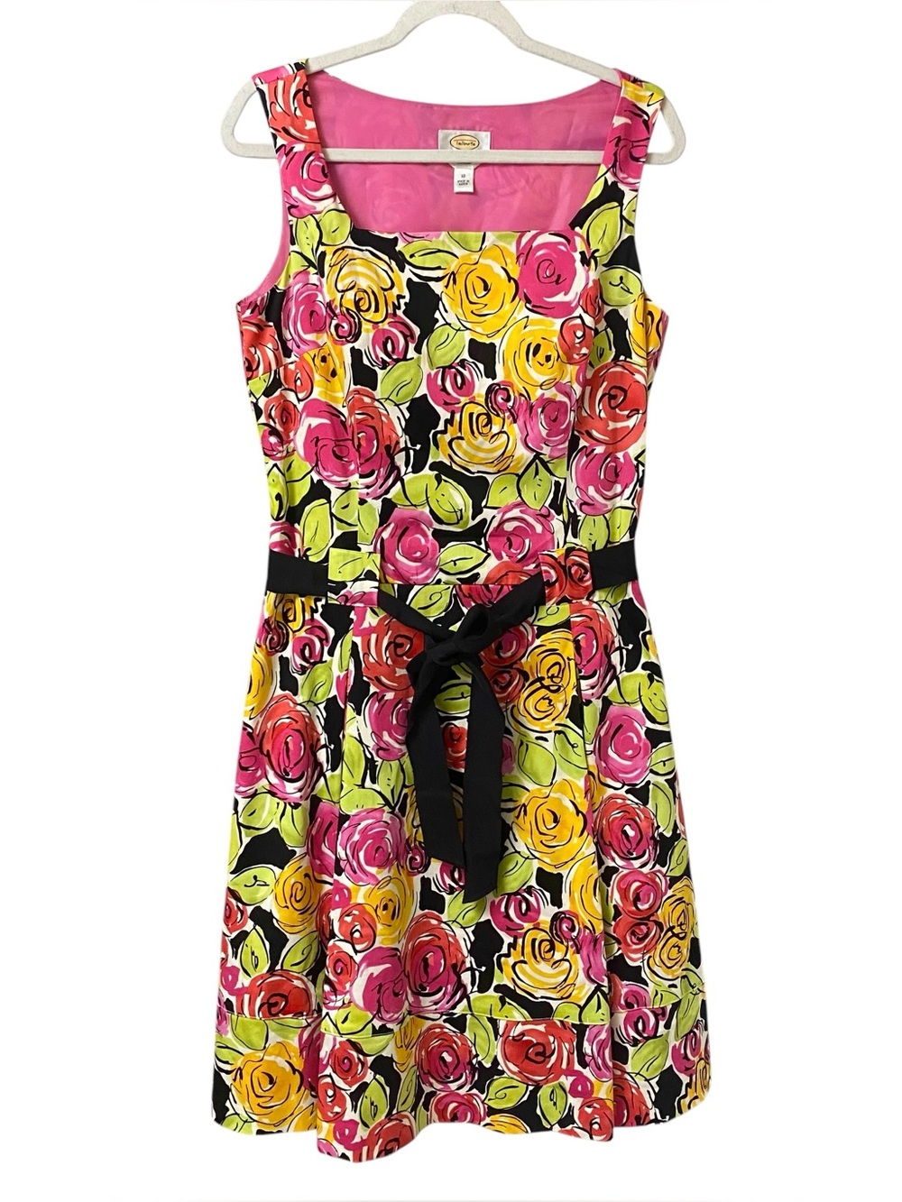 Talbots beautiful floral colorful roses watercolor flare Summer Dress size 10